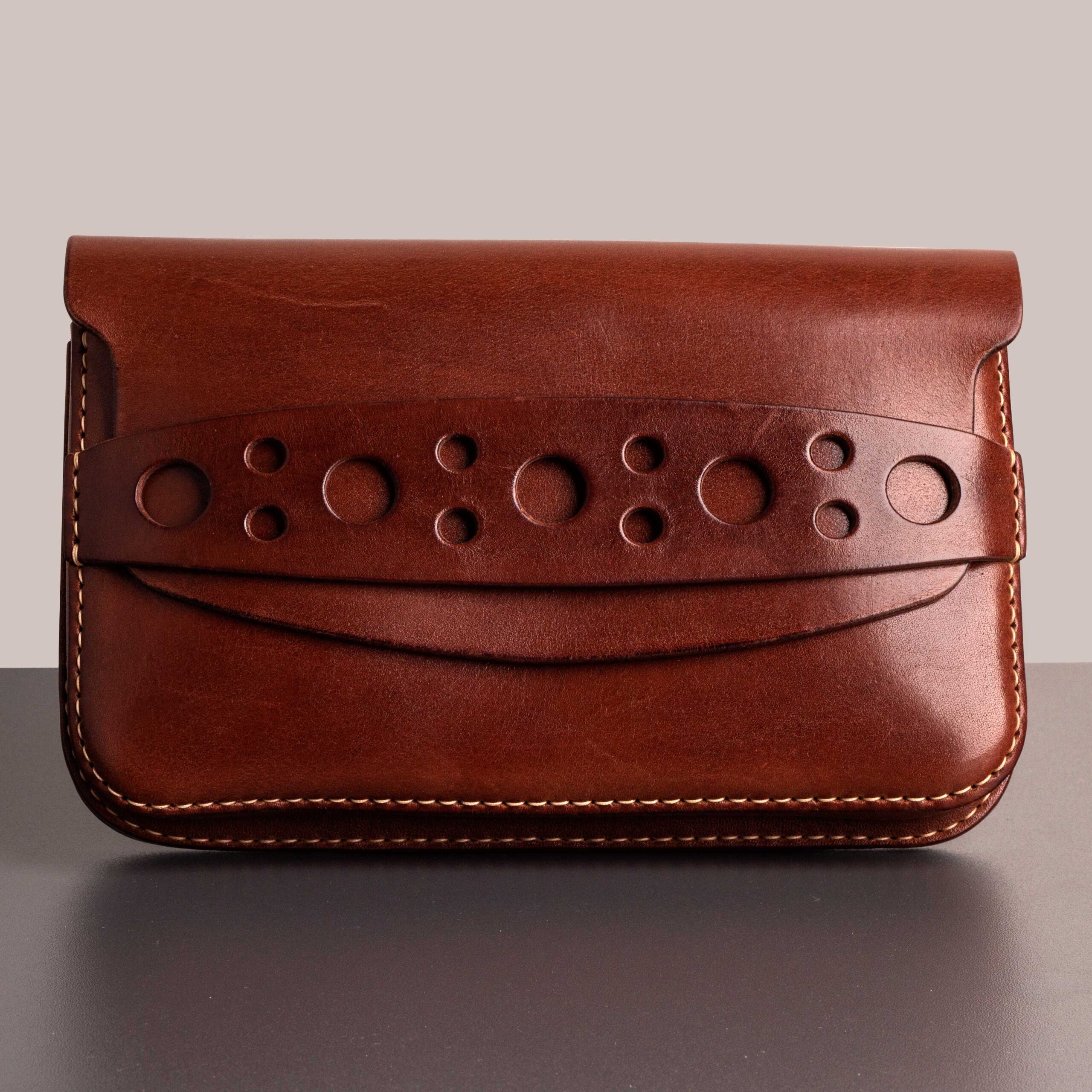 Handmade brown leather clutch