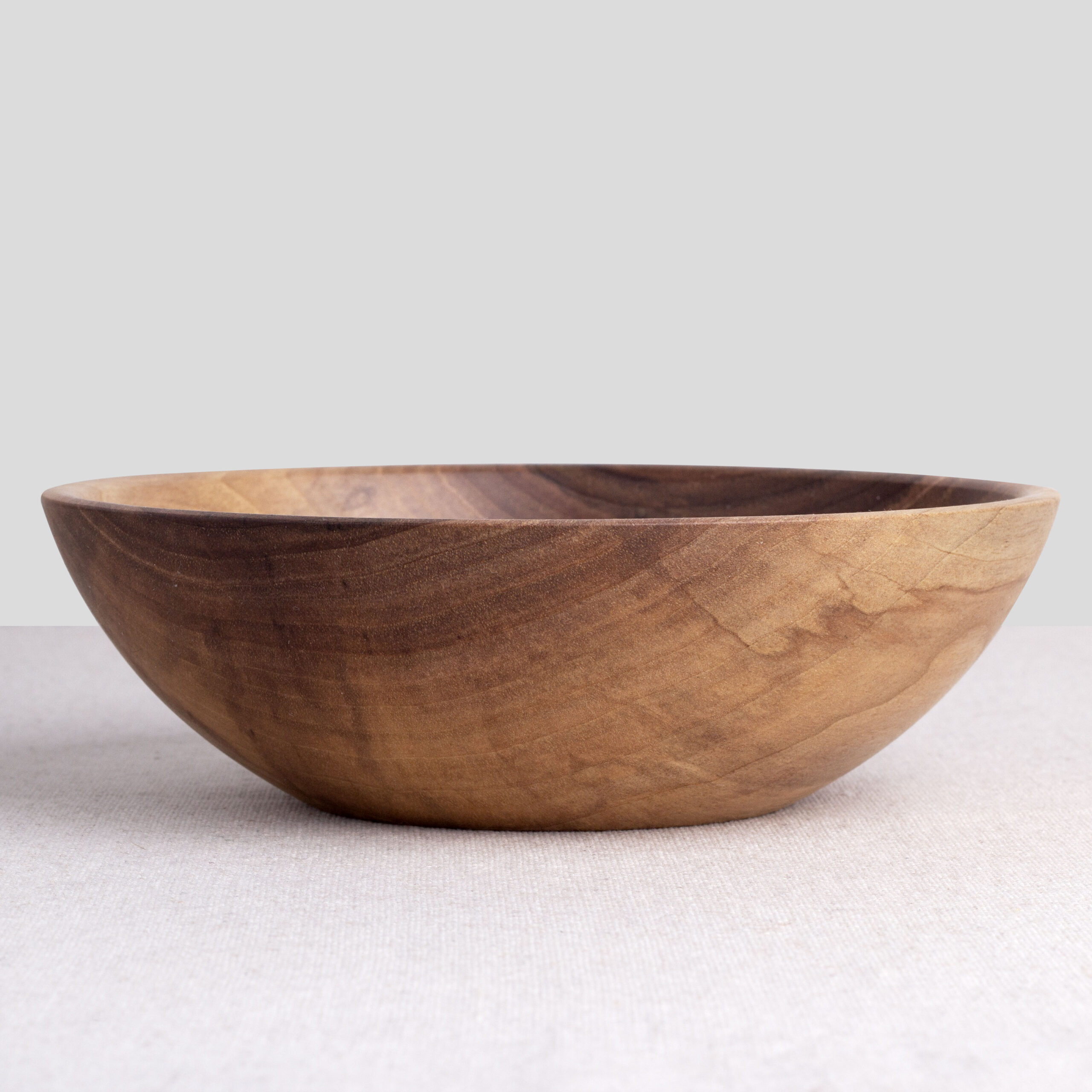 Round Low Walnut Wooden Bowl