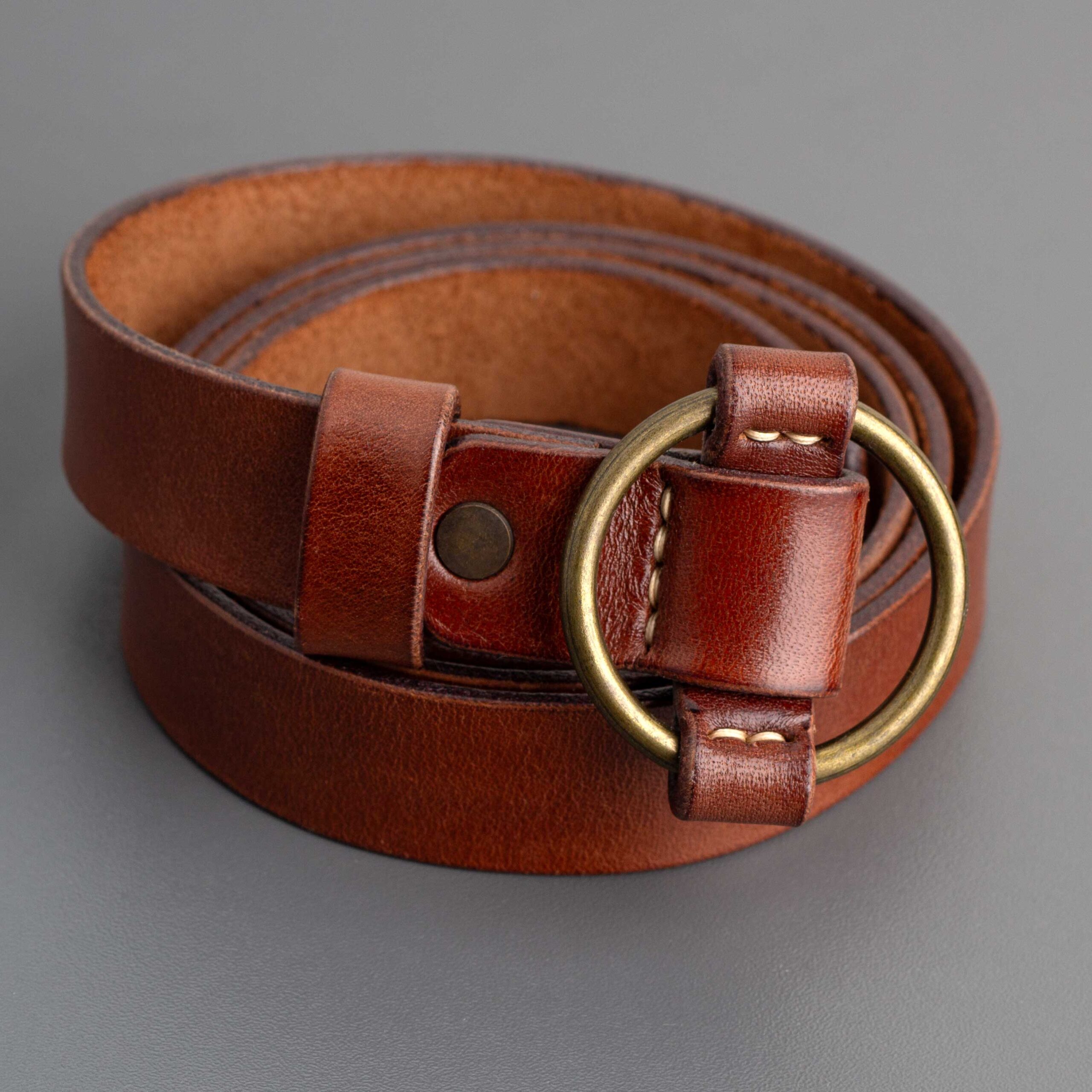 Leather Belt with Round Buckle